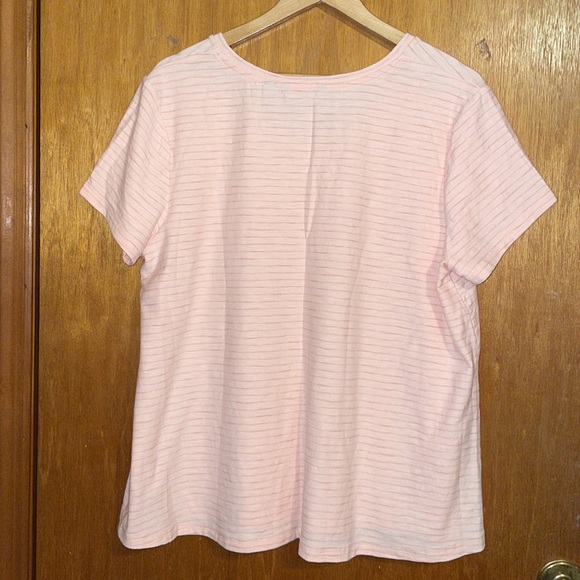 •H BY HALSTON•V NECK STRIPED PINK SHORT SLEEVE TEE SHIRT SIZE XL EUC - Picture 3 of 8